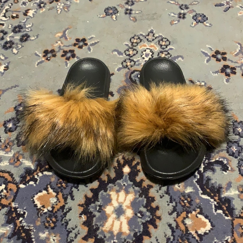 Brown Fur Slides Size 10.5